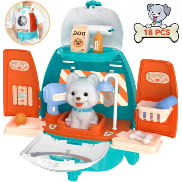 Set îngrijire animale copii cu rucsac și cățeluș