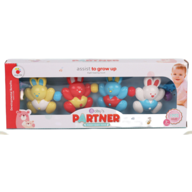 Lanț zornăitor pentru cărucior - Iepurași colorați