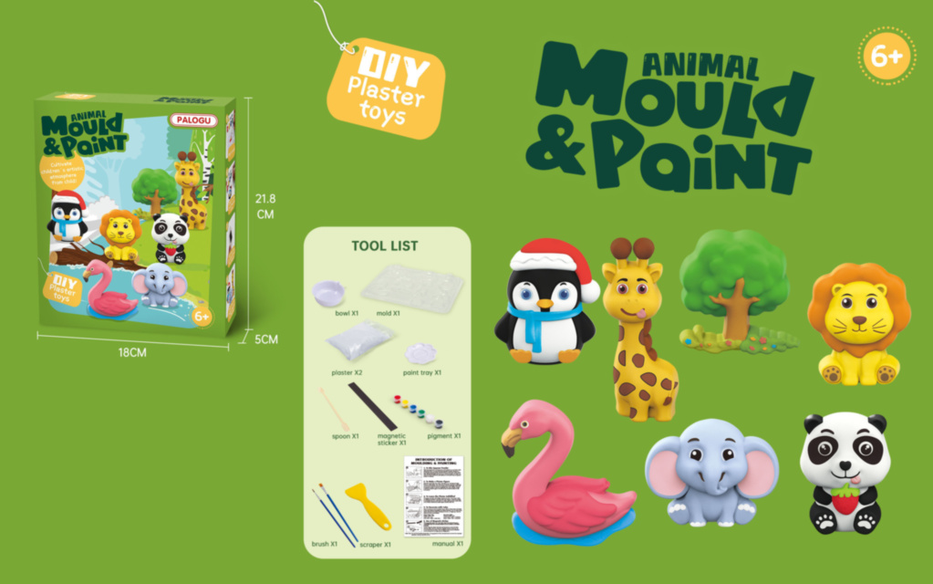 Набор "Животные" Гипс для Лепки и Раскраски Магнитов на Холодильник