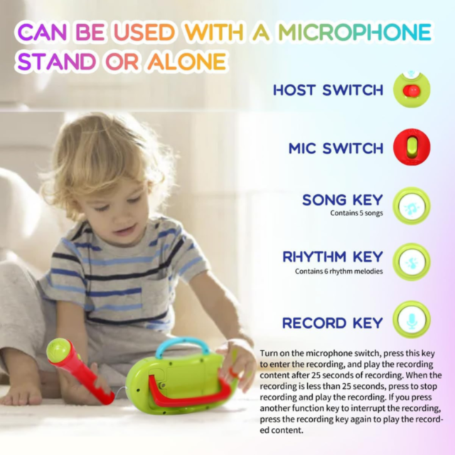 Microfon și Boxă Muzicală pentru Copii cu Suport Reglabil