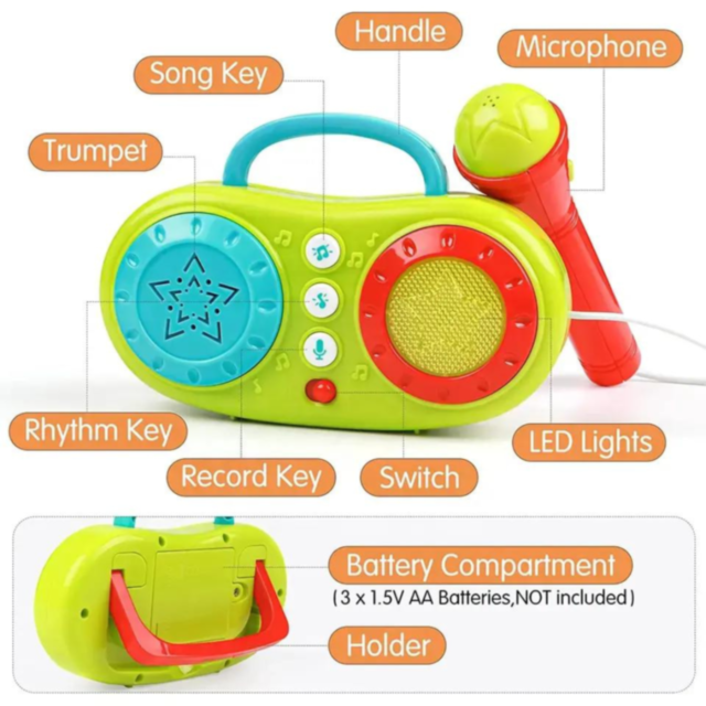 Microfon și Boxă Muzicală pentru Copii cu Suport Reglabil