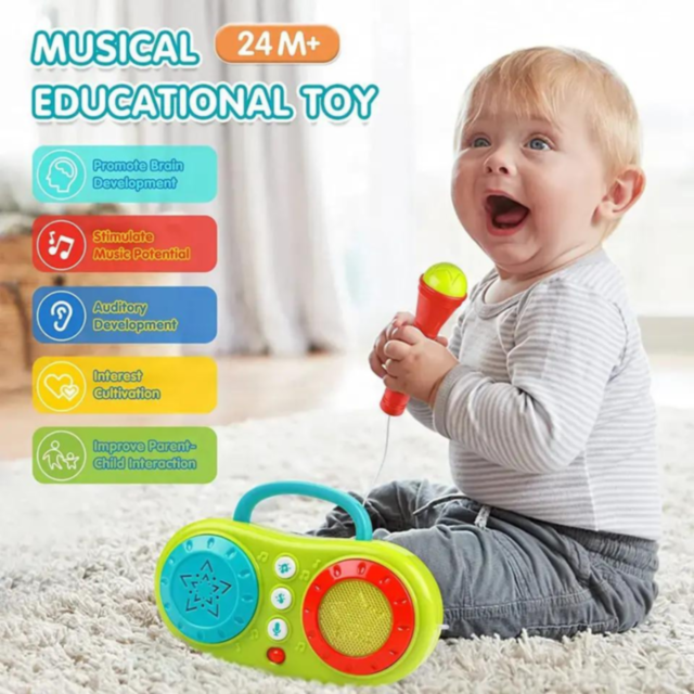 Microfon și Boxă Muzicală pentru Copii cu Suport Reglabil