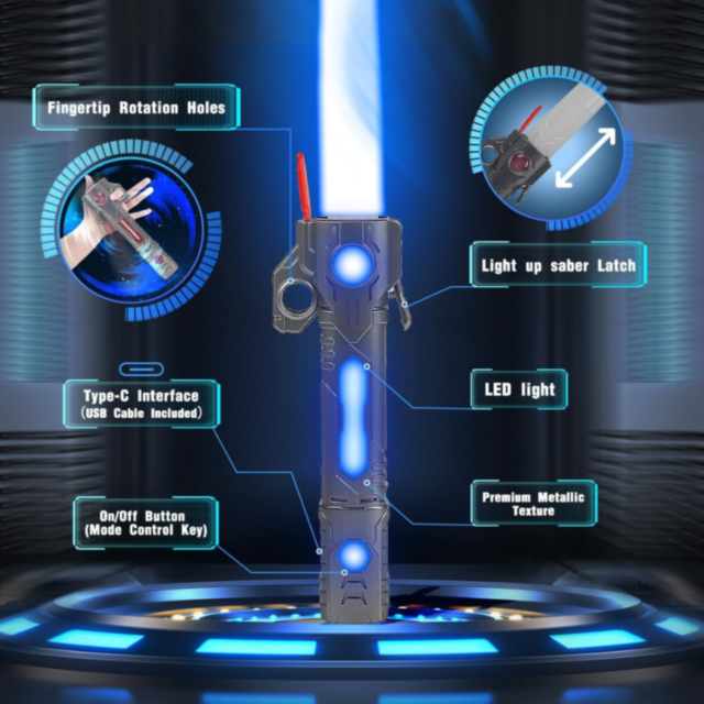 Sabie Telescopică cu Lumini Colorate și Sunete – Baterie Reîncărcabilă USB