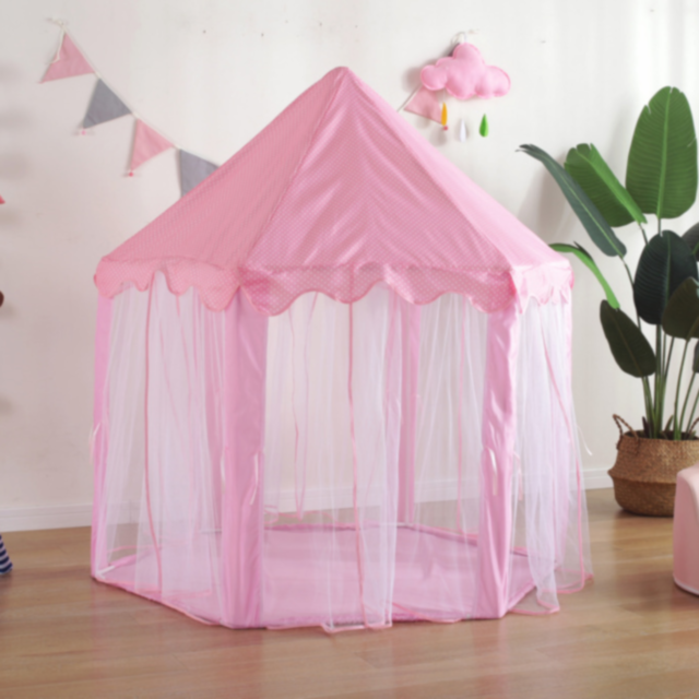 Căsuță de Joacă Tip Cort Roz pentru Copii, Design de Castel cu Plasă și Decor de Prințesă
