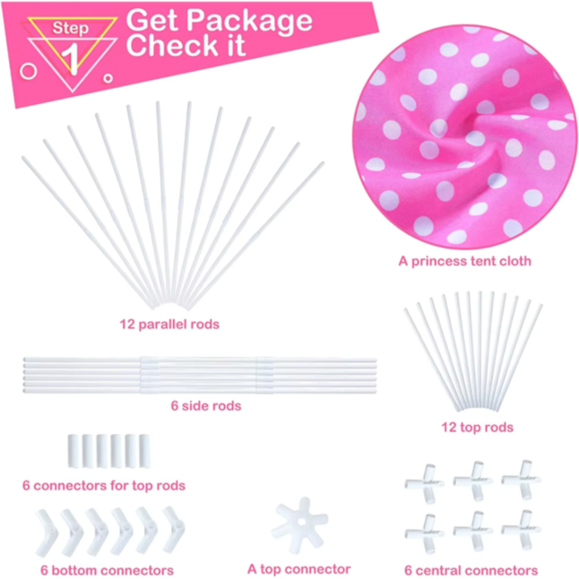 Căsuță de Joacă Tip Cort Roz pentru Copii, Design de Castel cu Plasă și Decor de Prințesă
