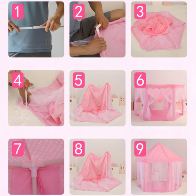 Căsuță de Joacă Tip Cort Roz pentru Copii, Design de Castel cu Plasă și Decor de Prințesă