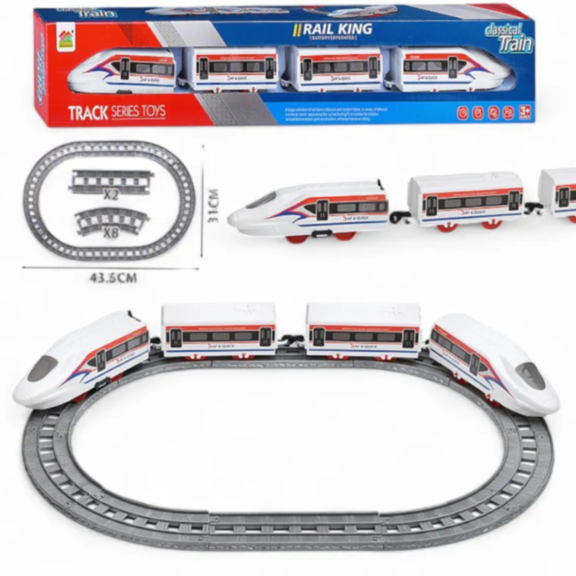 Trenuleț Electric pe Șine – Set cu Locomotivă și Vagoane, Lungime 58 cm