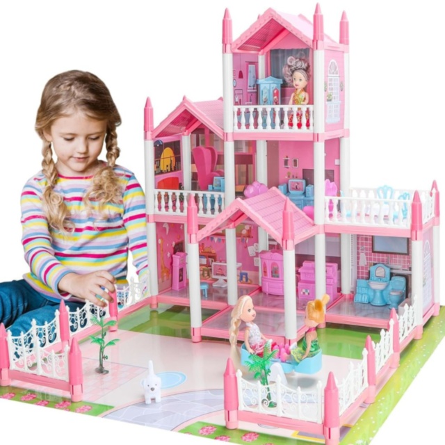 Casă De Păpuși Mare Castel Roz Cu Mobilier