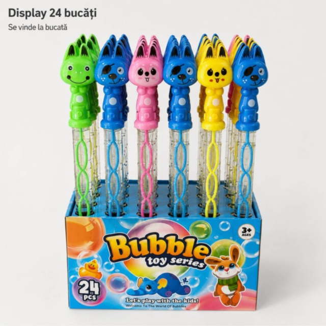 Baghetă baloane de săpun cu animal colorat, display 24 buc., pret 1buc.