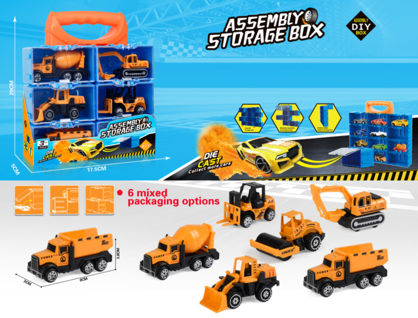 Set Mașini de Construcții cu Cutie de Depozitare – 6 Vehicule Die-Cast