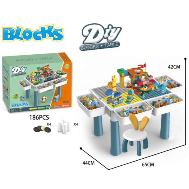 Masă de Construcție cu 186 Piese și Scaun