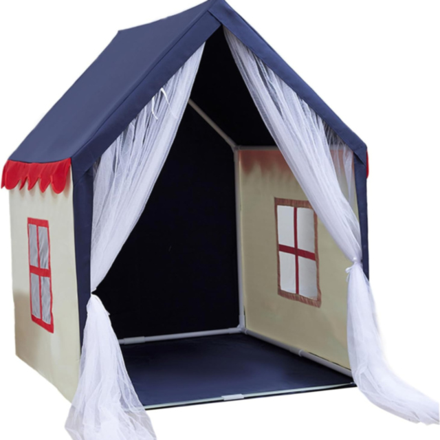 Căsuță de Joacă Tip Cort pentru Copii, cu Acoperiș Albastru și Draperii din Tulle