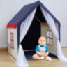 Căsuță de Joacă Tip Cort pentru Copii, cu Acoperiș Albastru și Draperii din Tulle