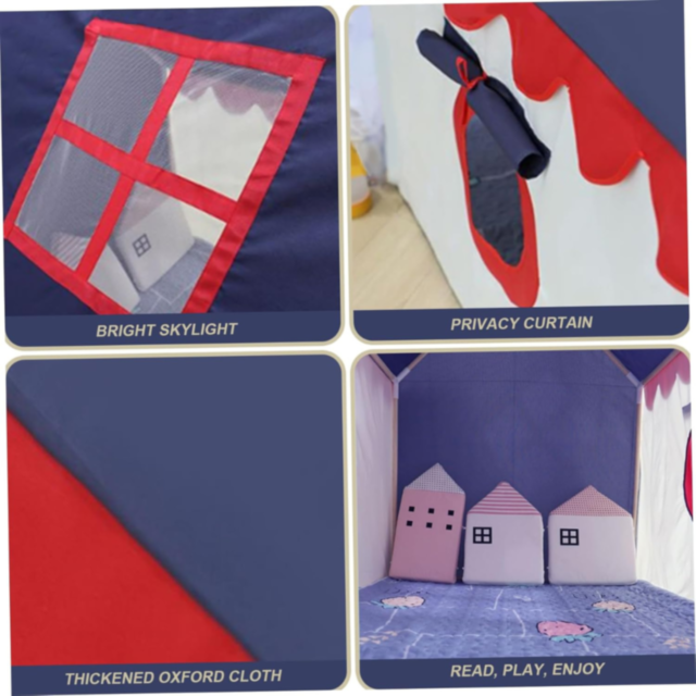Căsuță de Joacă Tip Cort pentru Copii, cu Acoperiș Albastru și Draperii din Tulle