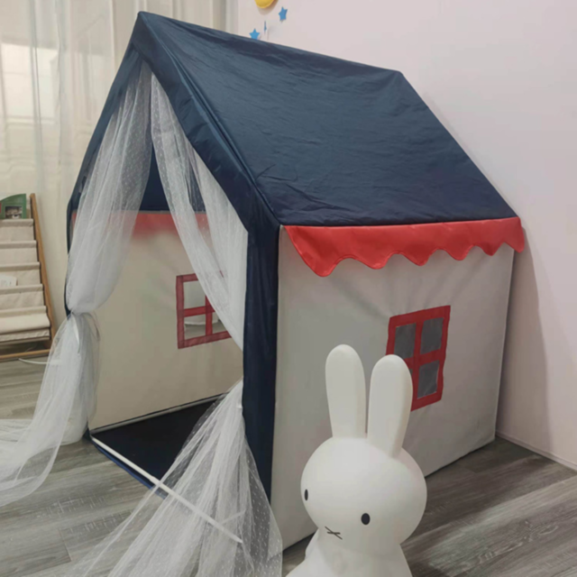 Căsuță de Joacă Tip Cort pentru Copii, cu Acoperiș Albastru și Draperii din Tulle