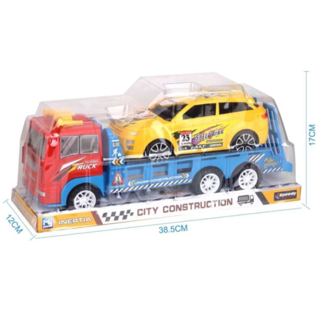 Camion transport auto copii cu mașină sport inclusă (culoare aleatorie)