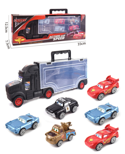 Trailerul Cars cu 6 Mașinuțe Fulger Mcqueen