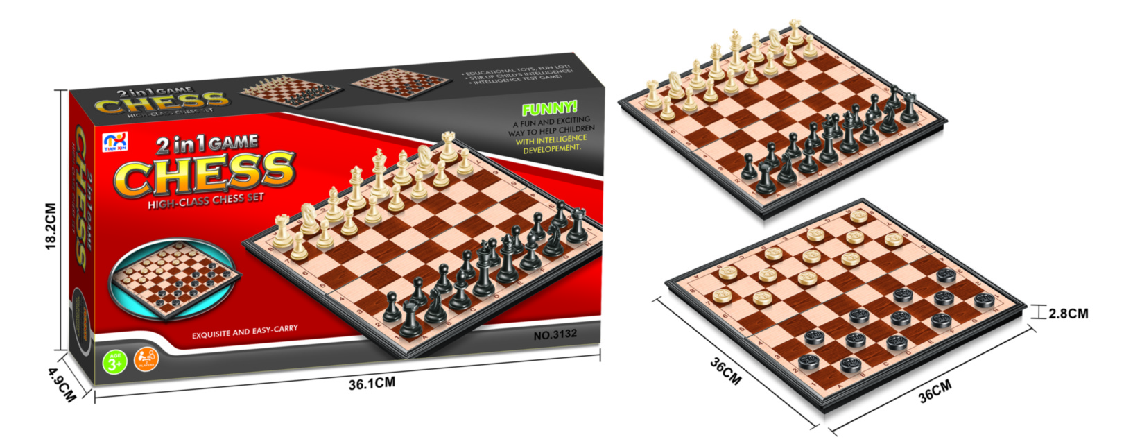 Joc de Dame și Șah Magnetic, set 2 în 1