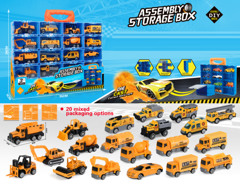 Set Vehicule de Construcții cu Cutie de Depozitare – 20 Mașini Die-Cast
