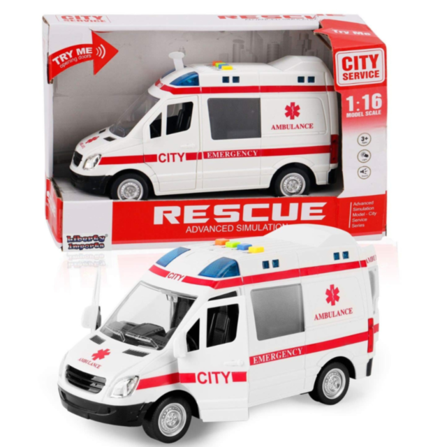 Ambulanță de Jucărie cu Lumini și Sunete, Uși Deschise, 1:16, City Rescue 