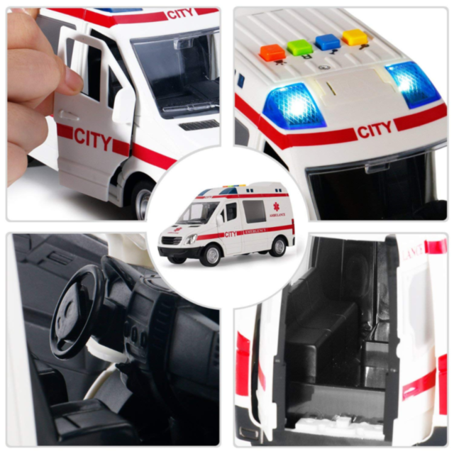 Ambulanță de Jucărie cu Lumini și Sunete, Uși Deschise, 1:16, City Rescue 