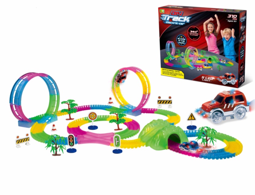 Pista Auto cu Circuit Flexibil, Luminos și 1 Mașinută