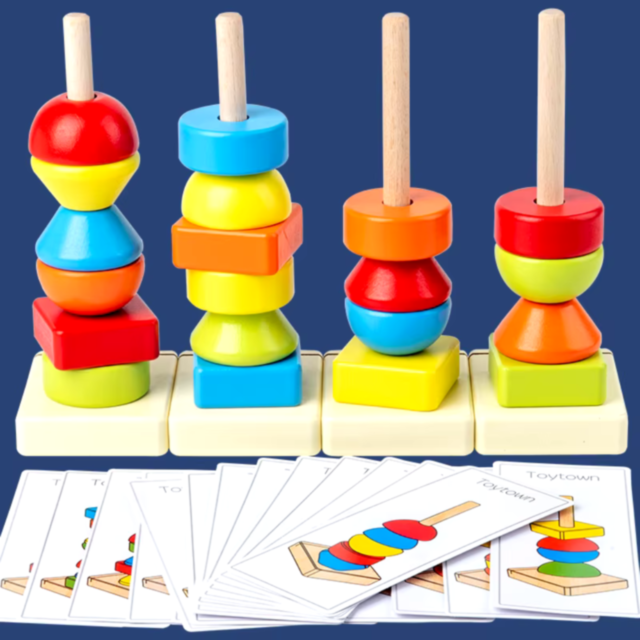 Set de Jucărie Montessori - Stivuire și Recunoaștere a Formelor