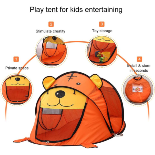 Cort de Joacă pentru Copii, Model Tigru, Portabil, Interior și Exterior