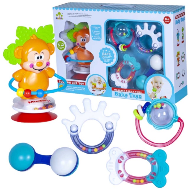 Set 5 Zornăitoare Multicolore, 1 cu Ventuză, 2 pentru Dentiție