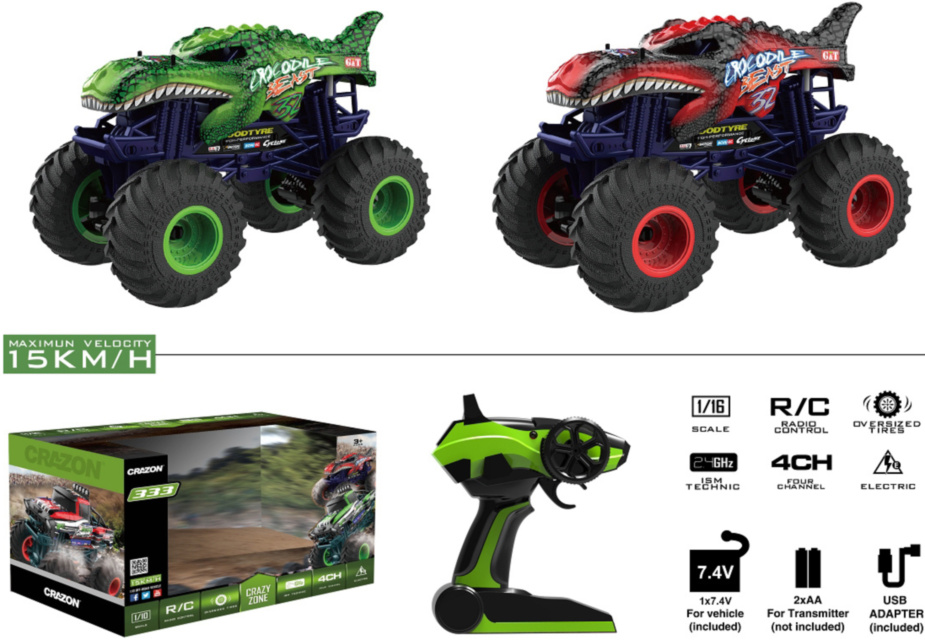 Mașina Crocodil Teleghidată cu USB și Baterii Reîncărcabile