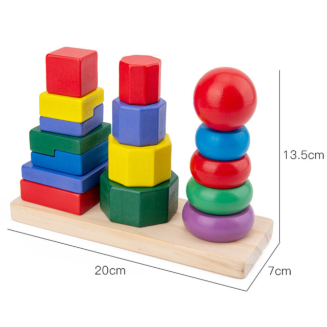 Turnuri Montessori din Lemn – Sortare, Stivuire și Forme Geometrice