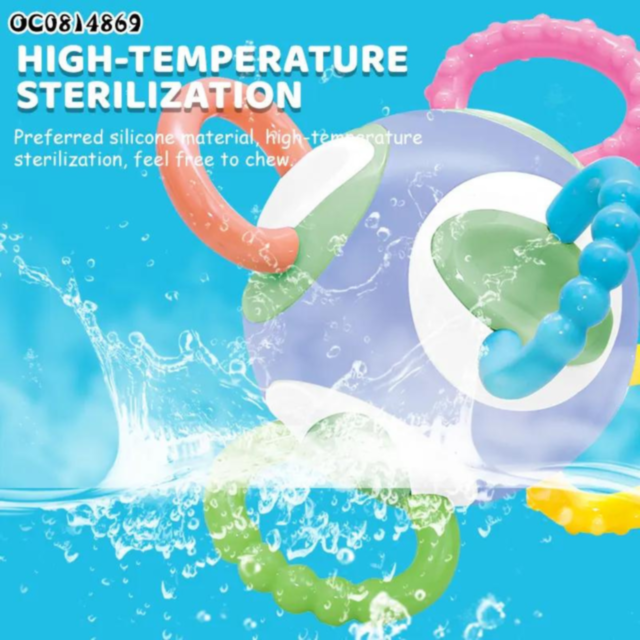 Jucărie pentru Bebeluși – Minge Rotativă cu Inele de Dentiție