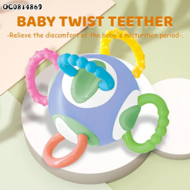 Jucărie pentru Bebeluși – Minge Rotativă cu Inele de Dentiție