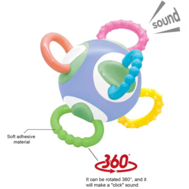 Jucărie pentru Bebeluși – Minge Rotativă cu Inele de Dentiție