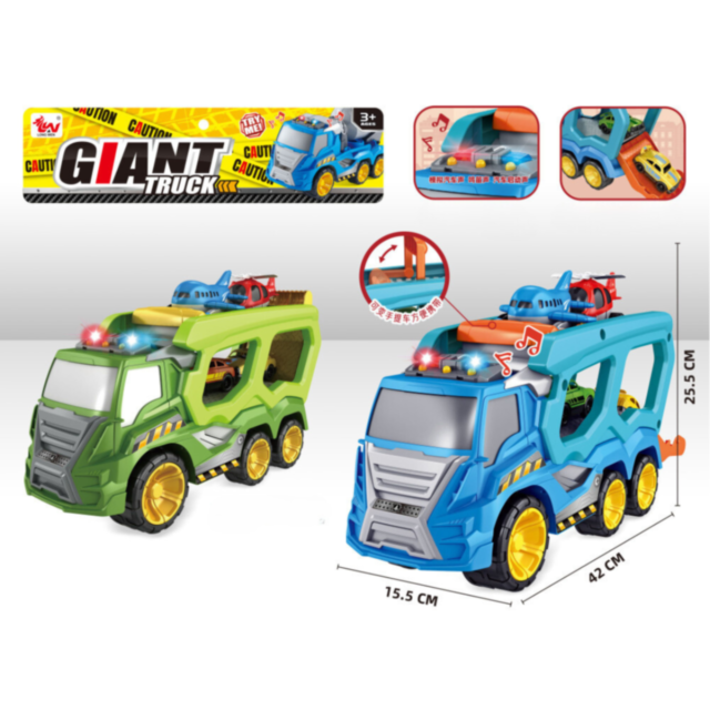 Camion Transportator cu Sunete, Lumină și Vehicule Incluse (culoare aleatorie)