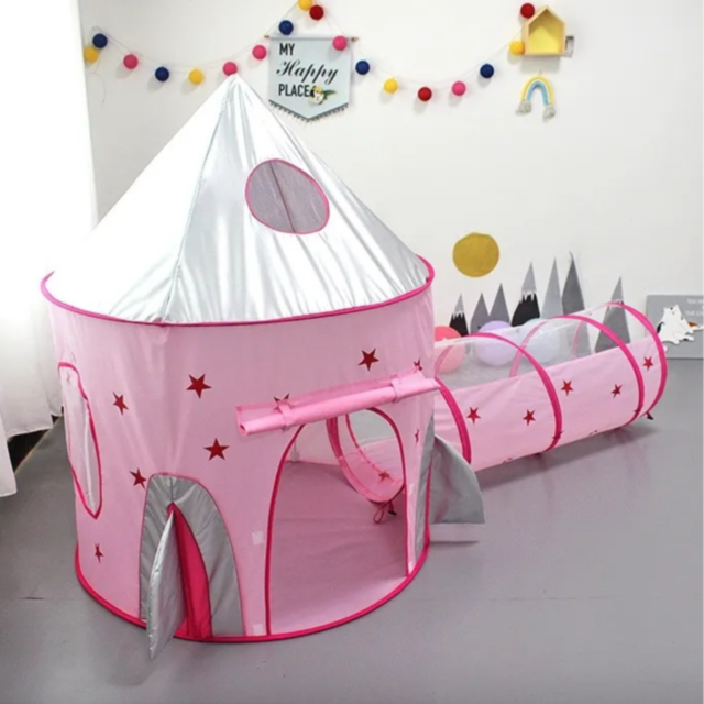 Set Cort Castel cu Tunel și Piscină de Bile, Roz, pentru Copii, Interior și Exterior
