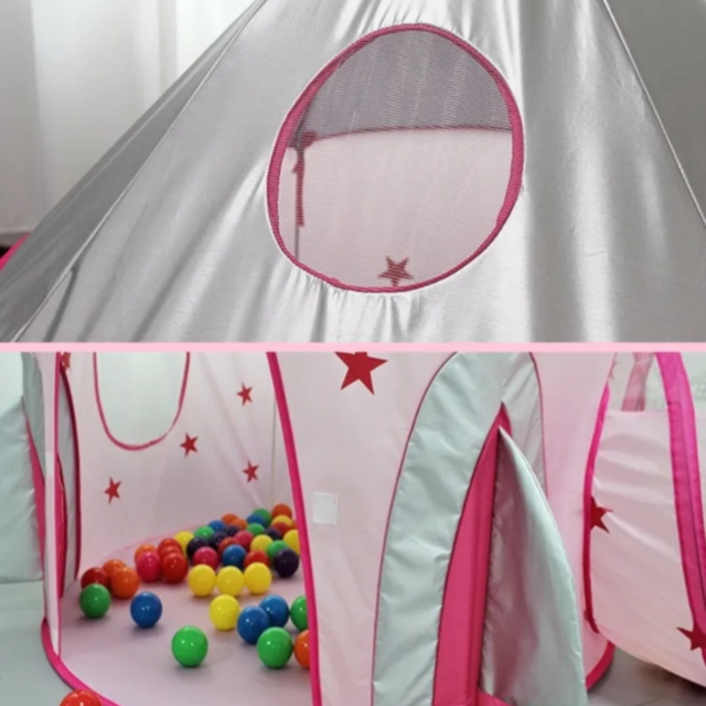 Set Cort Castel cu Tunel și Piscină de Bile, Roz, pentru Copii, Interior și Exterior