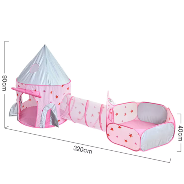 Set Cort Castel cu Tunel și Piscină de Bile, Roz, pentru Copii, Interior și Exterior