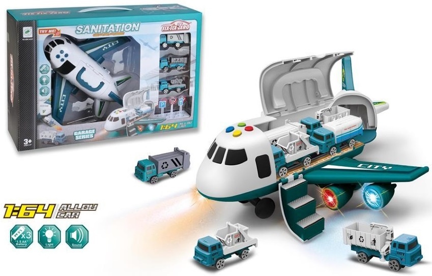 Aeronava Cargo cu Sunete, Lumini și 3 Mașinuțe