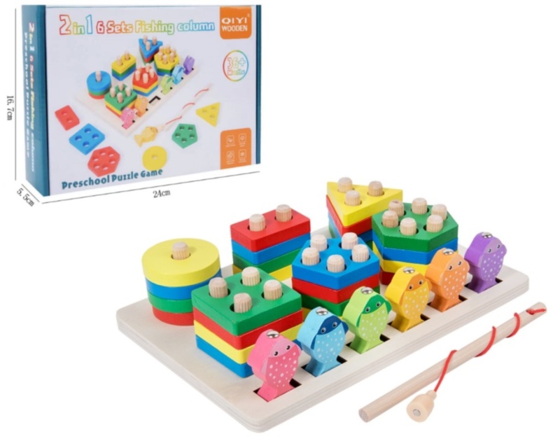 Set Pescuit Magnetic și Blocuri Geometrice, Joc Montessori din Lemn
