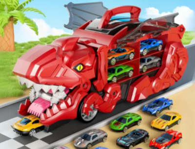 T-Rex Transportator cu 4 Mașinuțe Metalice – Dinozaur Transformabil (culoare aleatorie)  | image