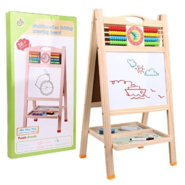 Tablă Educațională din Lemn cu Două Fețe 