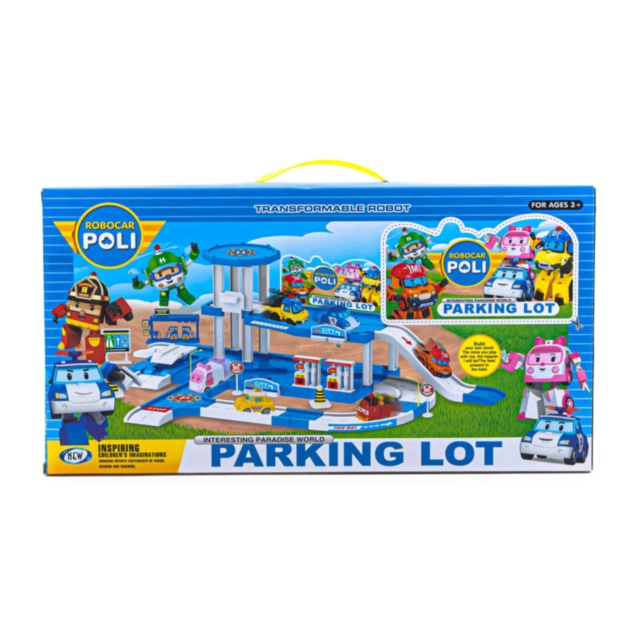 Set Parcare Etajată și Stație Peco  Robocar Poli  cu 4 Mașinuțe
