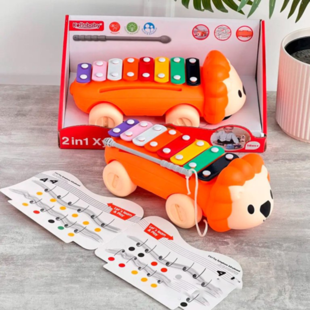 Leul Muzical 2-în-1 cu Xilofon și Jucărie de Tras