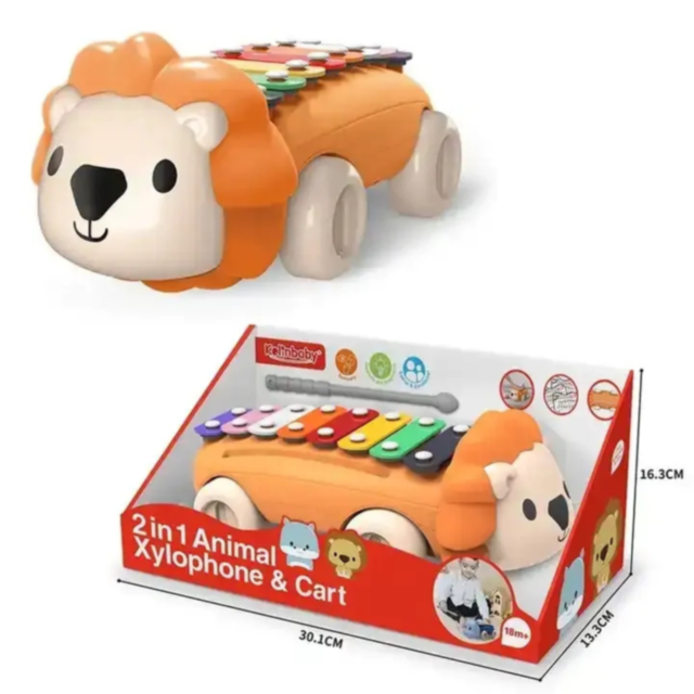 Leul Muzical 2-în-1 cu Xilofon și Jucărie de Tras