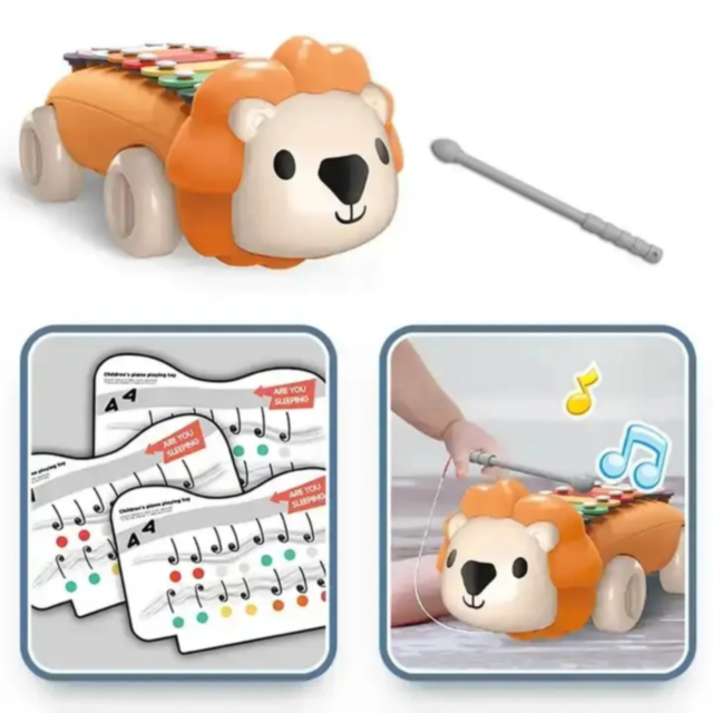 Leul Muzical 2-în-1 cu Xilofon și Jucărie de Tras