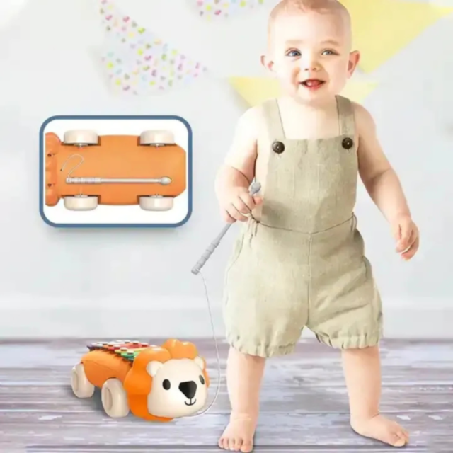 Leul Muzical 2-în-1 cu Xilofon și Jucărie de Tras