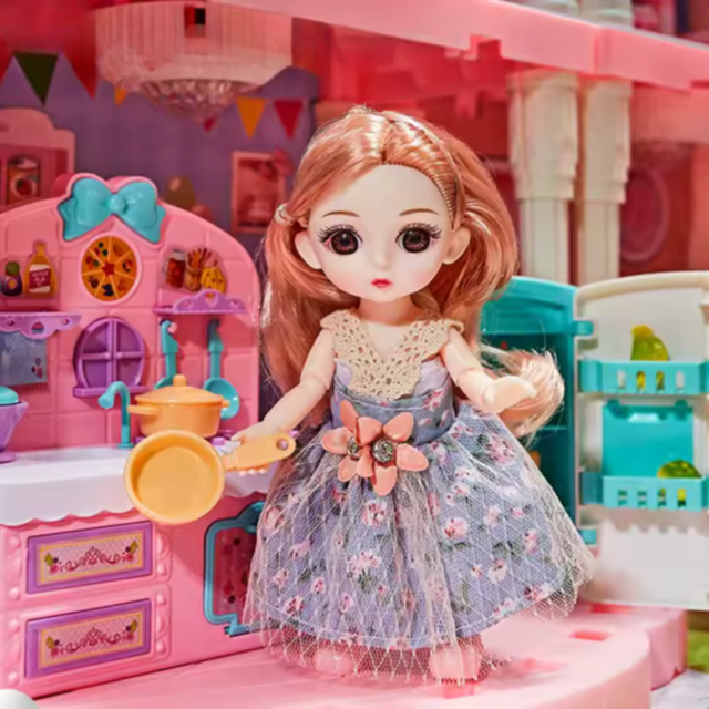 Căsuță de Păpuși cu 4 Etaje, Tobogane și Mobilier – Castel de Vis pentru Fetițe