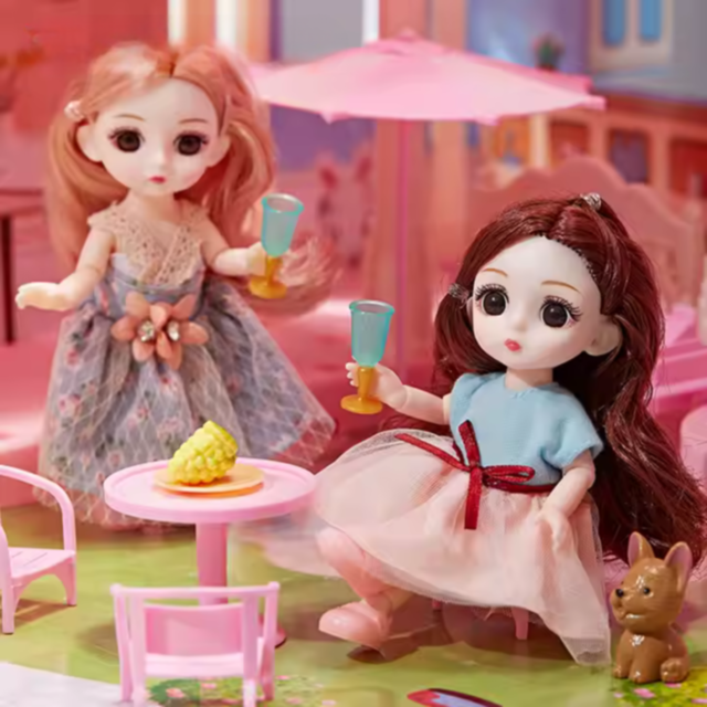 Căsuță de Păpuși cu 4 Etaje, Tobogane și Mobilier – Castel de Vis pentru Fetițe