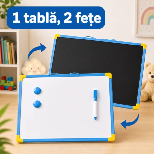 Tablă magnetică dublă pentru scris și desenat copii